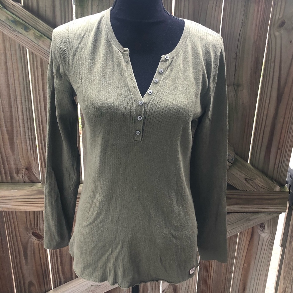 Vintage RL Polo Jeans Olive Green Long Sleeve Cotton Henley Style Sweater Size M